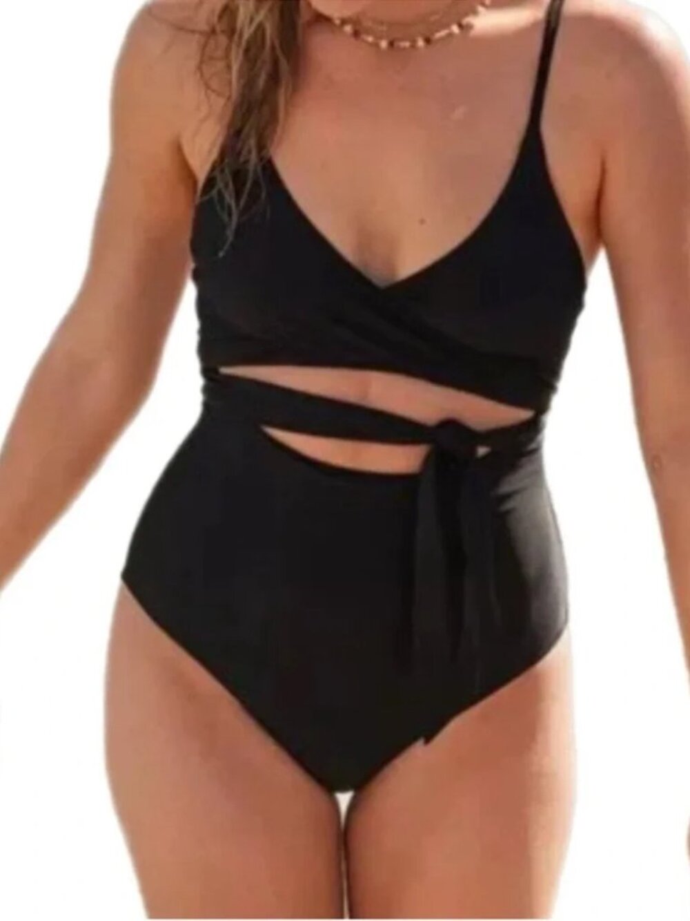 Aerie One Piece Wrap Swimsuit Black M NWT